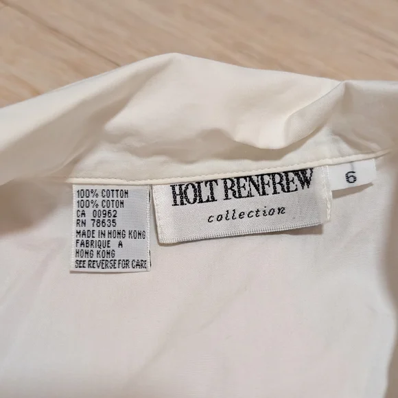 Holt Renfrew Embroidered Button-Down Shirt With Elegant Puffy Sleeves Size 6 - Picture 3 of 6